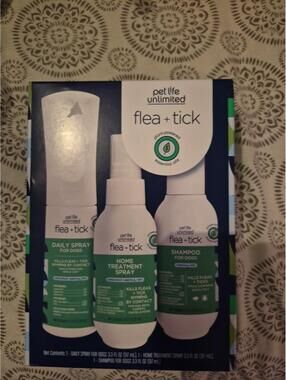 NEW PET LIFE FLEA + TICK ESSENTIAL OILS 3 STEP PREVENTION KIT SPRAY SHAMPOO DOGS